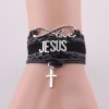 Браслет кожаный с металлической вставкой Love JESUS и крестом