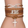 Браслет кожаный с металлической вставкой Love JESUS и крестом