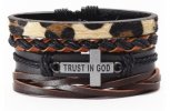 БРАСЛЕТ КОЖАНЫЙ с металлической вставкой TRUST IN GOD